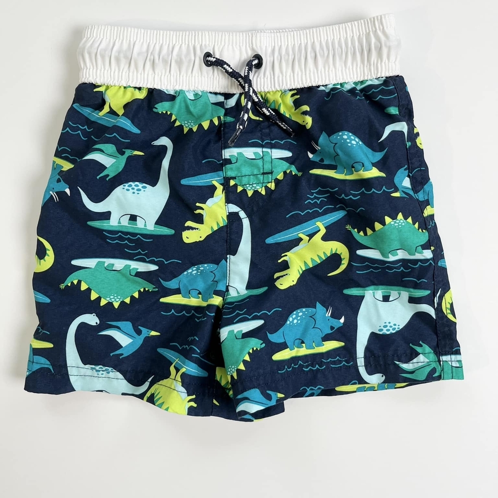 George Kids Dinosaur Swim Trunks - Navy and Lime